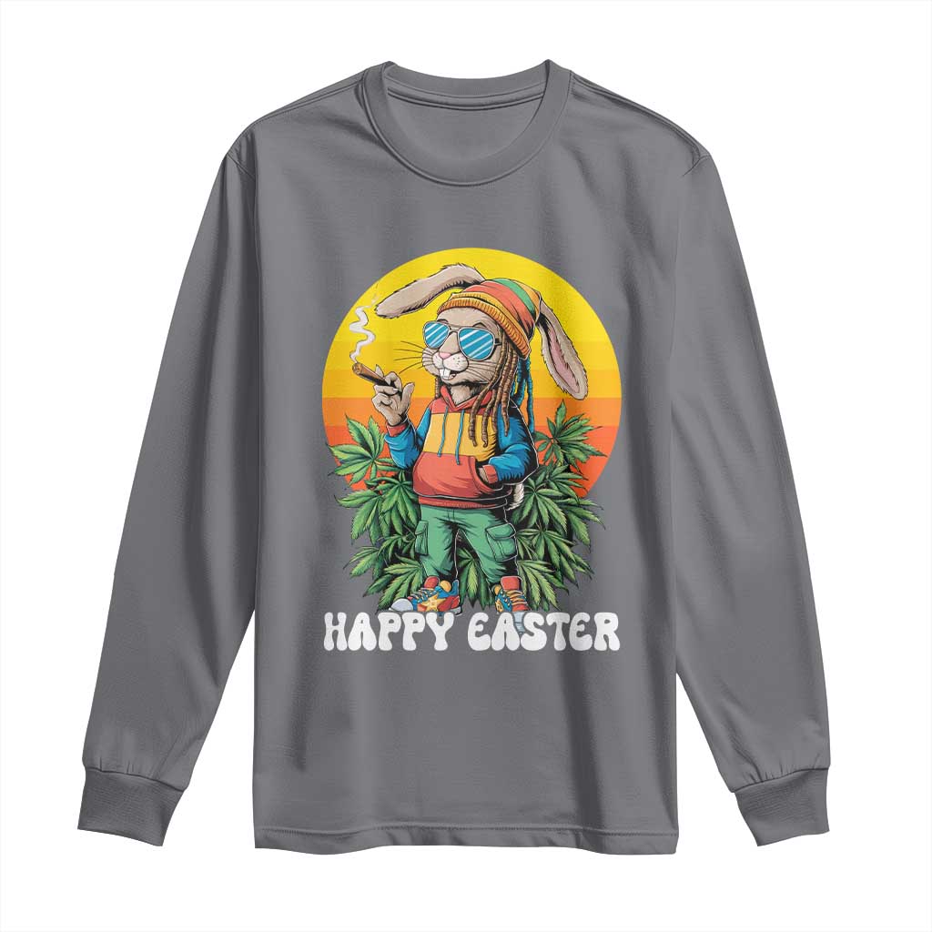 Happy 420 Easter Long Sleeve Shirt Funny Bunny Smoking Weed