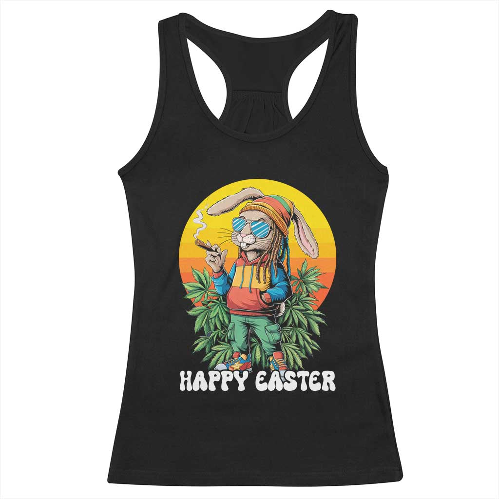 Happy 420 Easter Racerback Tank Top Funny Bunny Smoking Weed