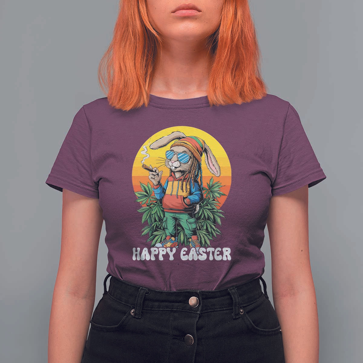 Happy 420 Easter T Shirt For Women Funny Bunny Smoking Weed