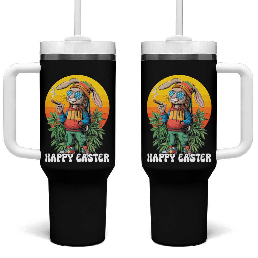 Happy 420 Easter Tumbler With Handle Funny Bunny Smoking Weed