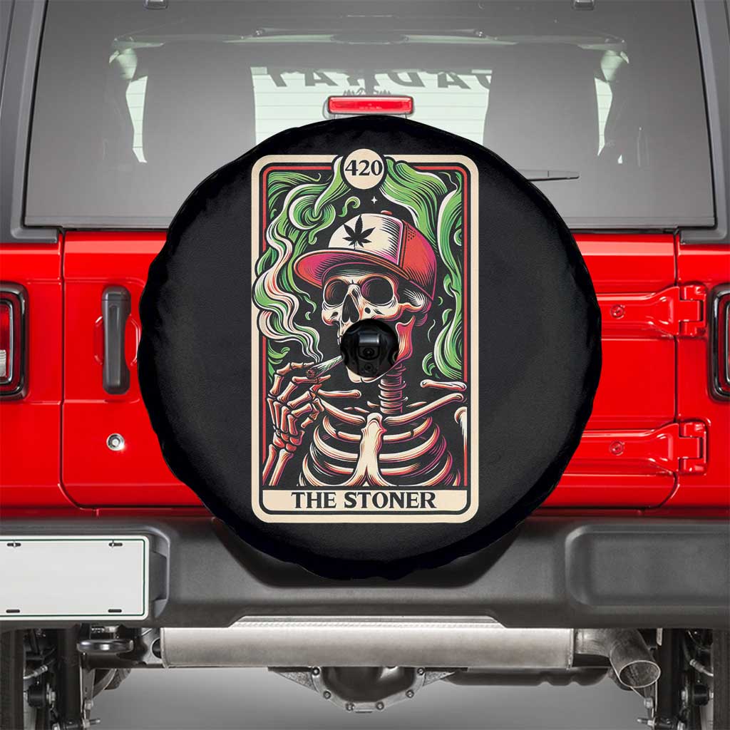 Skeleton 420 The Stoner Spare Tire Cover Retro Tarot Card Weed Lover Cannabis Trippy Vibes