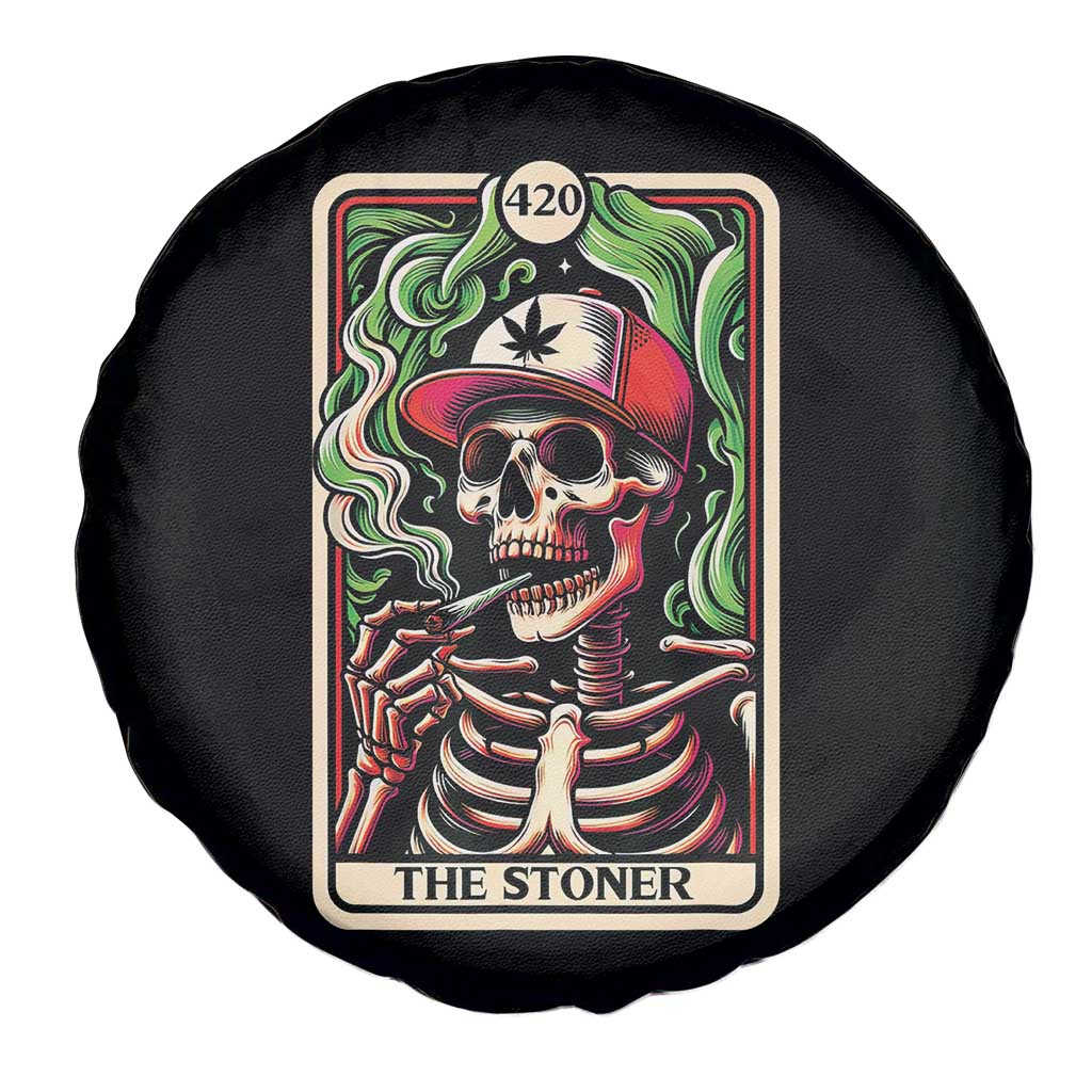 Skeleton 420 The Stoner Spare Tire Cover Retro Tarot Card Weed Lover Cannabis Trippy Vibes