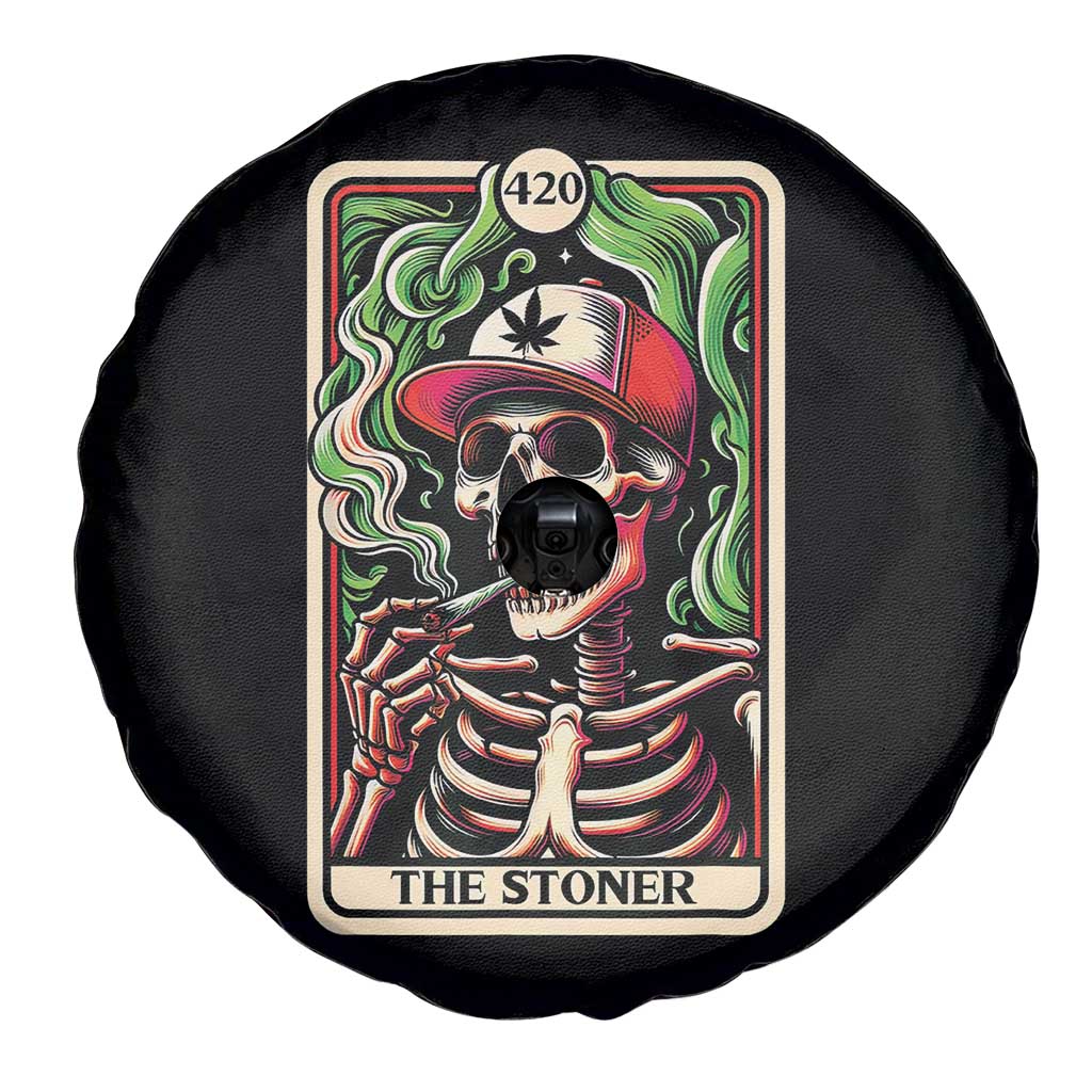 Skeleton 420 The Stoner Spare Tire Cover Retro Tarot Card Weed Lover Cannabis Trippy Vibes