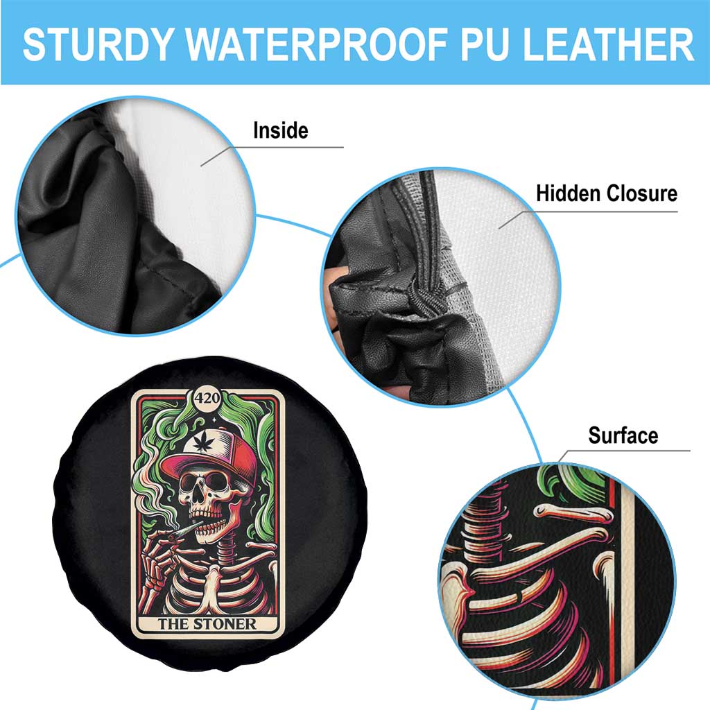 Skeleton 420 The Stoner Spare Tire Cover Retro Tarot Card Weed Lover Cannabis Trippy Vibes