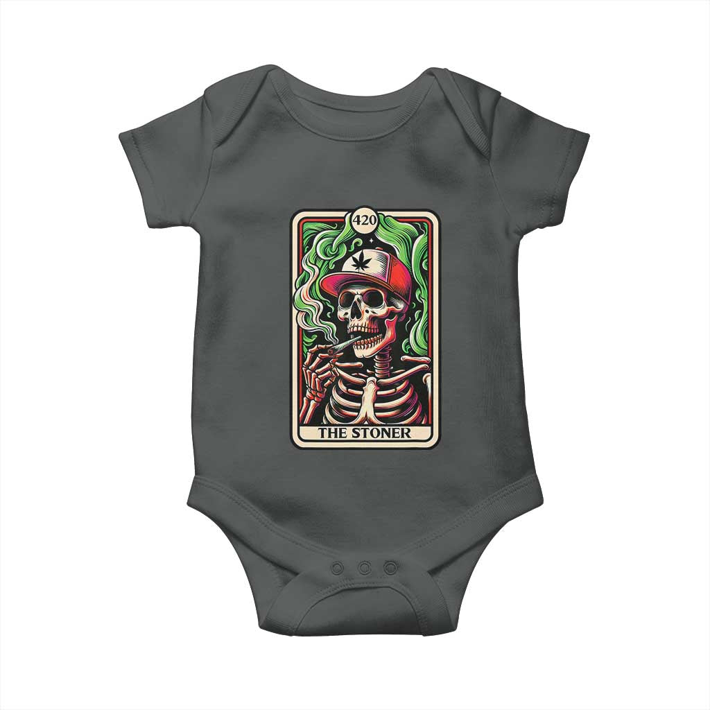 Skeleton 420 The Stoner Baby Onesie Retro Tarot Card Weed Lover Cannabis Trippy Vibes