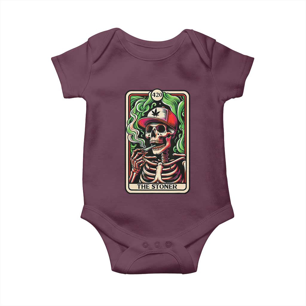 Skeleton 420 The Stoner Baby Onesie Retro Tarot Card Weed Lover Cannabis Trippy Vibes