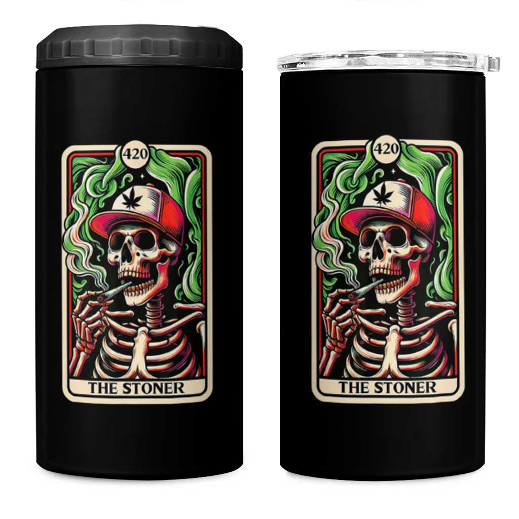 Skeleton 420 The Stoner 4 in 1 Can Cooler Tumbler Retro Tarot Card Weed Lover Cannabis Trippy Vibes