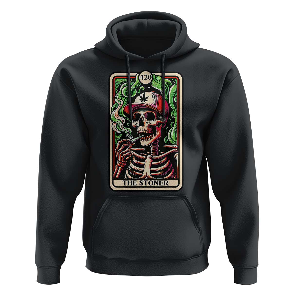 Skeleton 420 The Stoner Hoodie Retro Tarot Card Weed Lover Cannabis Trippy Vibes