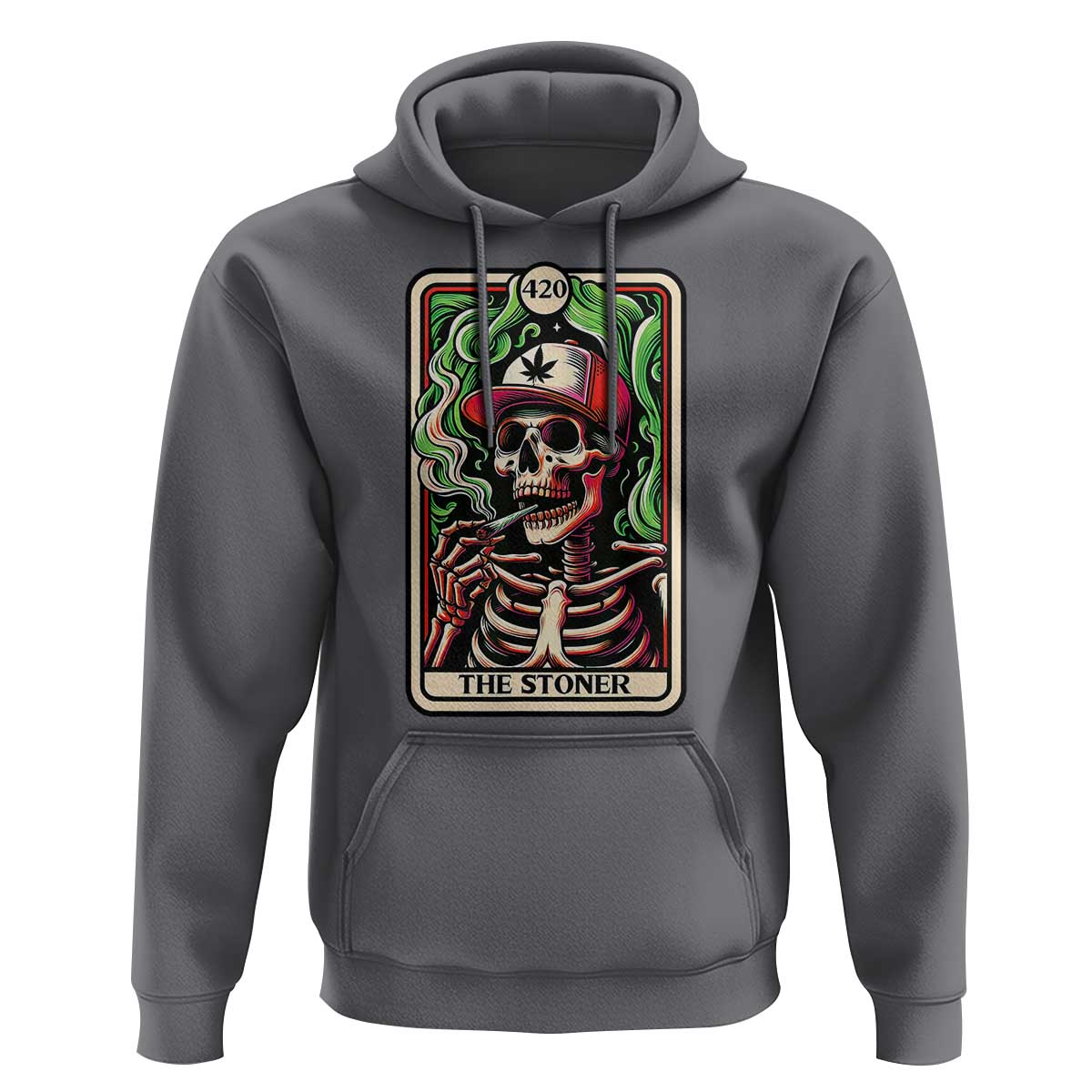 Skeleton 420 The Stoner Hoodie Retro Tarot Card Weed Lover Cannabis Trippy Vibes