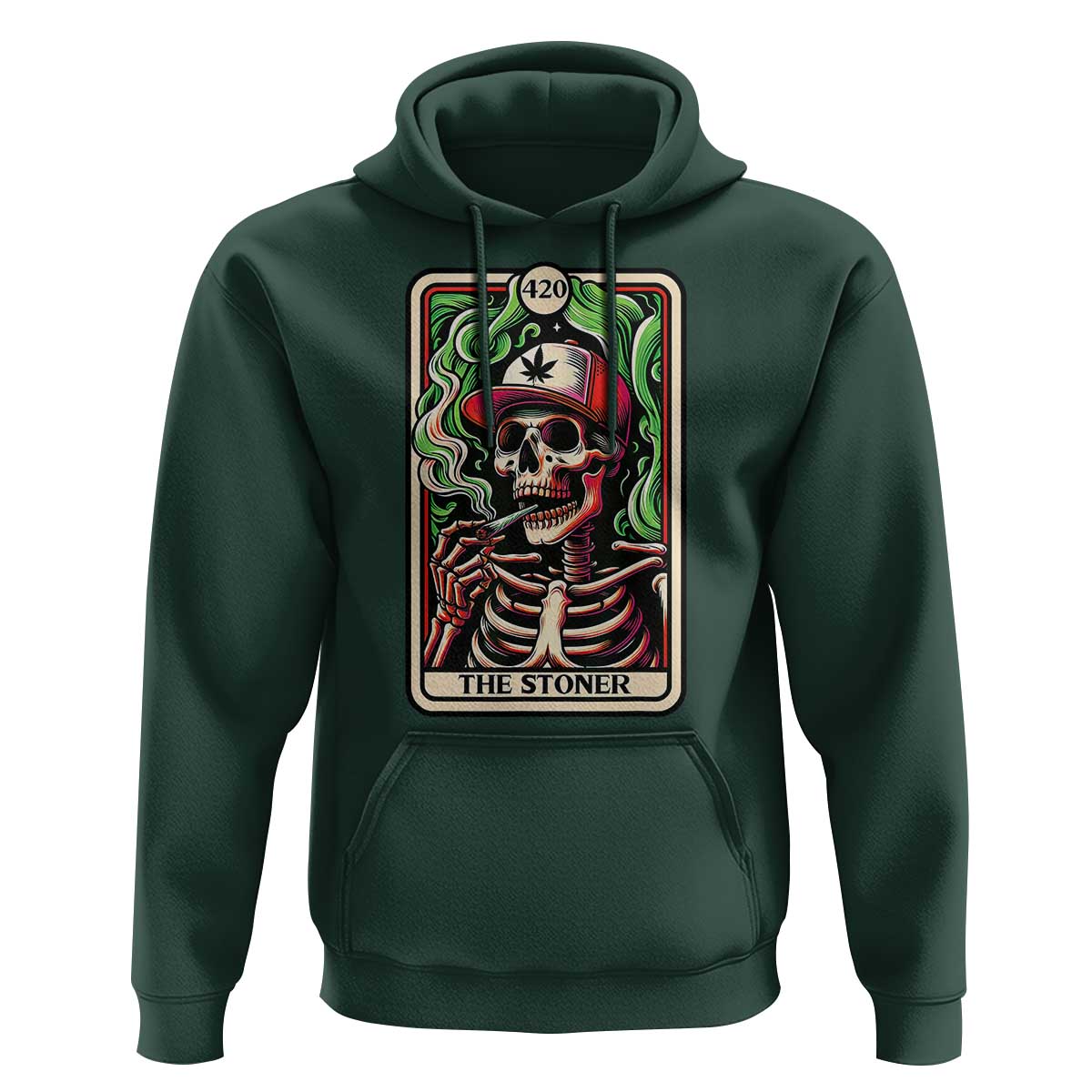 Skeleton 420 The Stoner Hoodie Retro Tarot Card Weed Lover Cannabis Trippy Vibes
