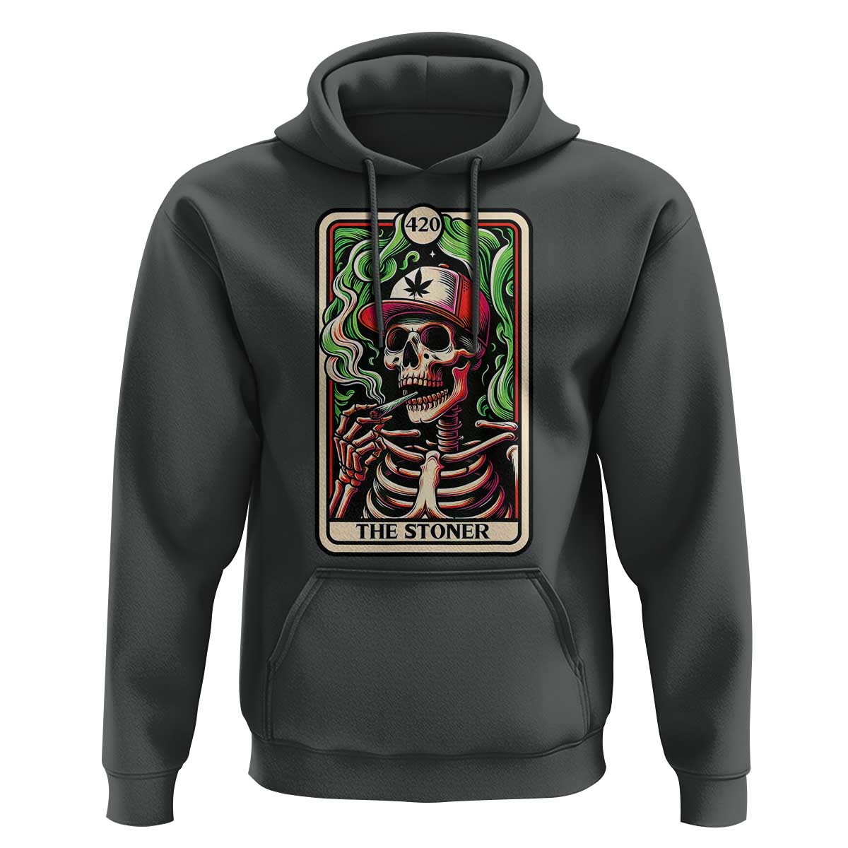 Skeleton 420 The Stoner Hoodie Retro Tarot Card Weed Lover Cannabis Trippy Vibes
