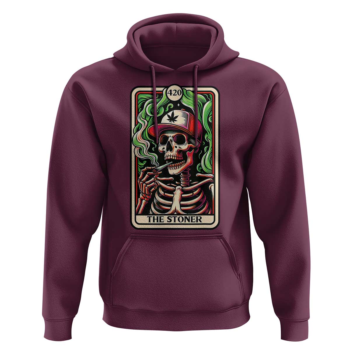 Skeleton 420 The Stoner Hoodie Retro Tarot Card Weed Lover Cannabis Trippy Vibes