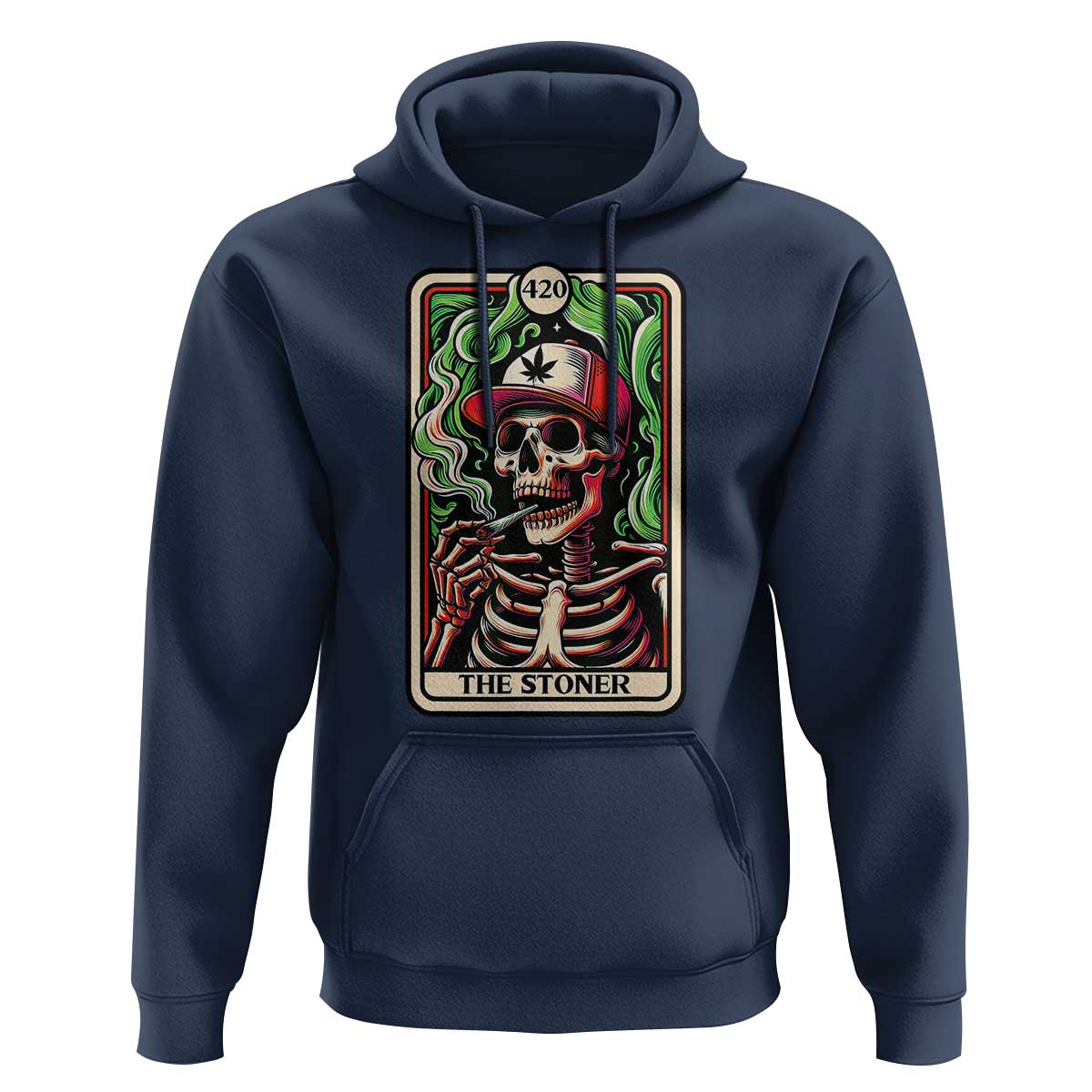Skeleton 420 The Stoner Hoodie Retro Tarot Card Weed Lover Cannabis Trippy Vibes