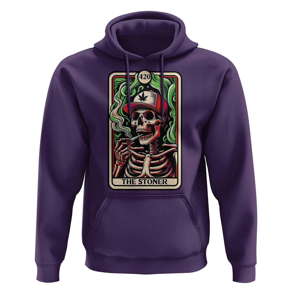 Skeleton 420 The Stoner Hoodie Retro Tarot Card Weed Lover Cannabis Trippy Vibes