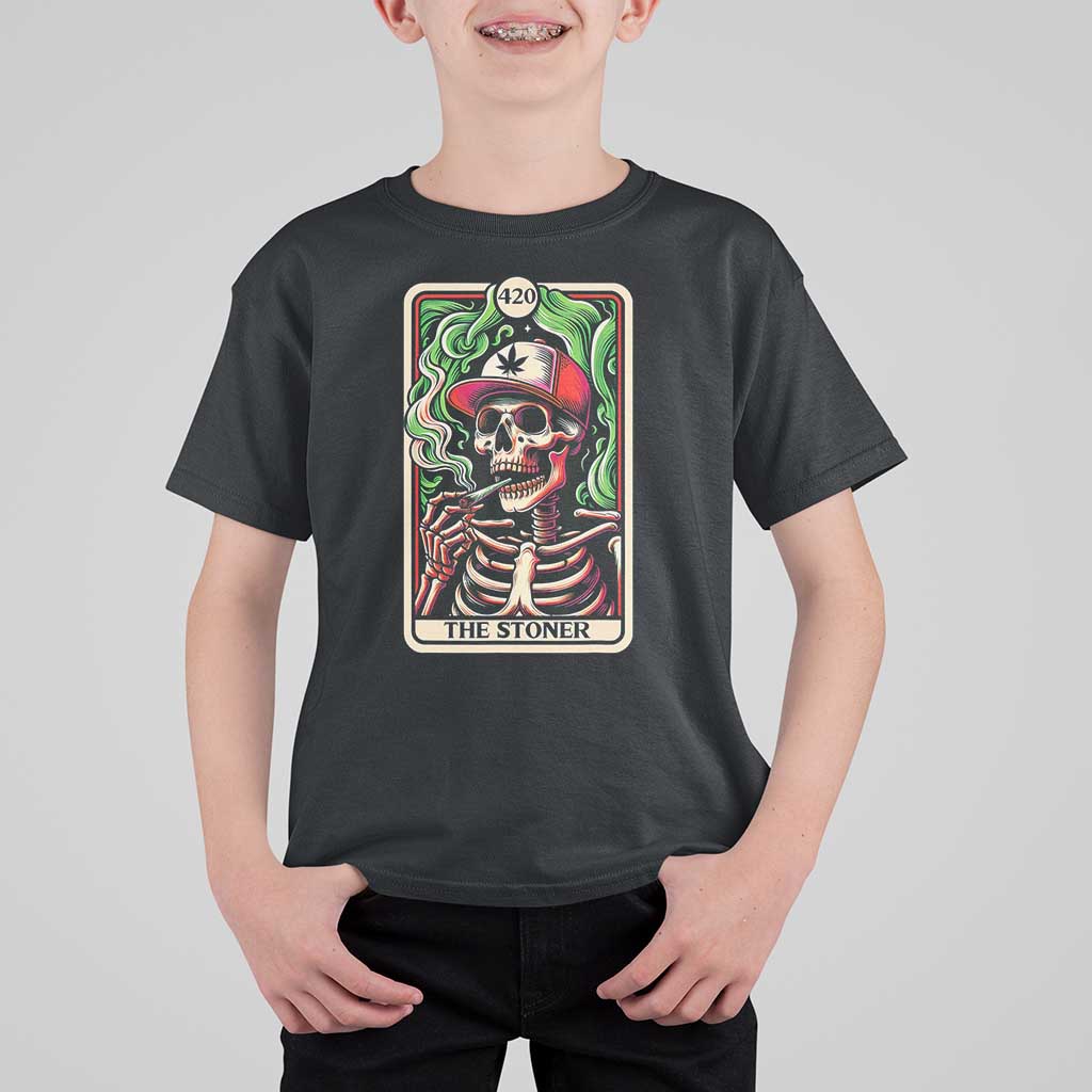 Skeleton 420 The Stoner T Shirt For Kid Retro Tarot Card Weed Lover Cannabis Trippy Vibes