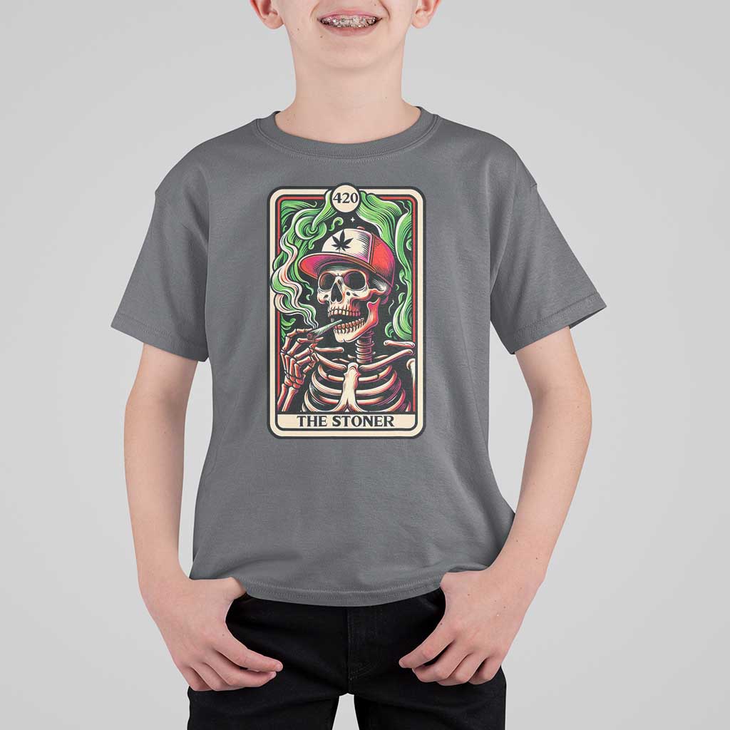 Skeleton 420 The Stoner T Shirt For Kid Retro Tarot Card Weed Lover Cannabis Trippy Vibes