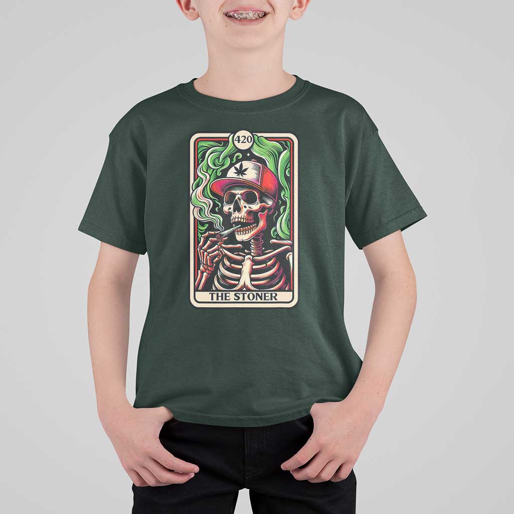 Skeleton 420 The Stoner T Shirt For Kid Retro Tarot Card Weed Lover Cannabis Trippy Vibes