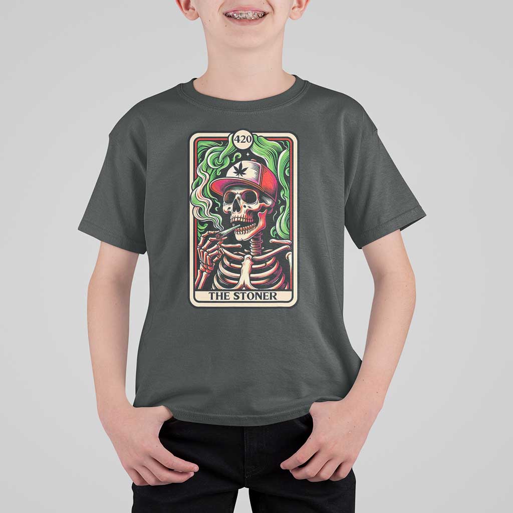 Skeleton 420 The Stoner T Shirt For Kid Retro Tarot Card Weed Lover Cannabis Trippy Vibes