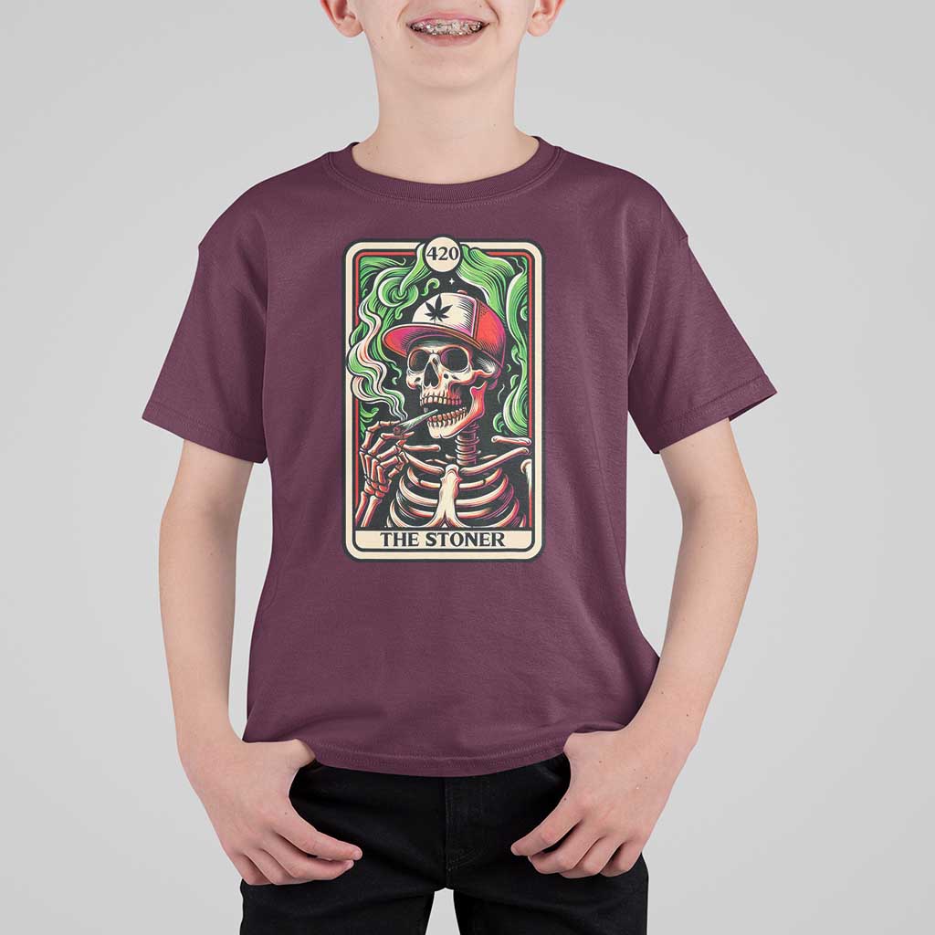 Skeleton 420 The Stoner T Shirt For Kid Retro Tarot Card Weed Lover Cannabis Trippy Vibes