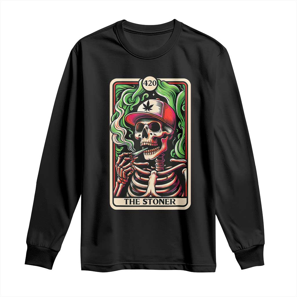 Skeleton 420 The Stoner Long Sleeve Shirt Retro Tarot Card Weed Lover Cannabis Trippy Vibes