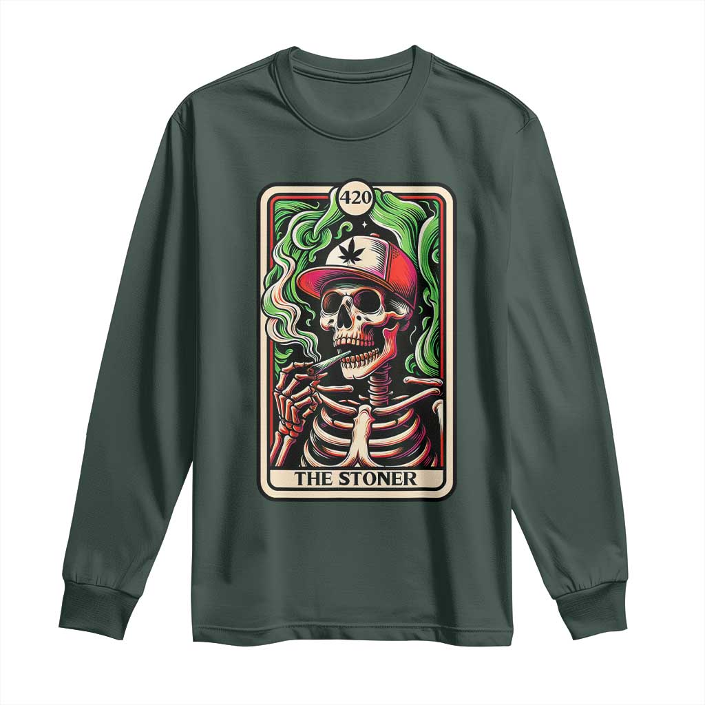 Skeleton 420 The Stoner Long Sleeve Shirt Retro Tarot Card Weed Lover Cannabis Trippy Vibes