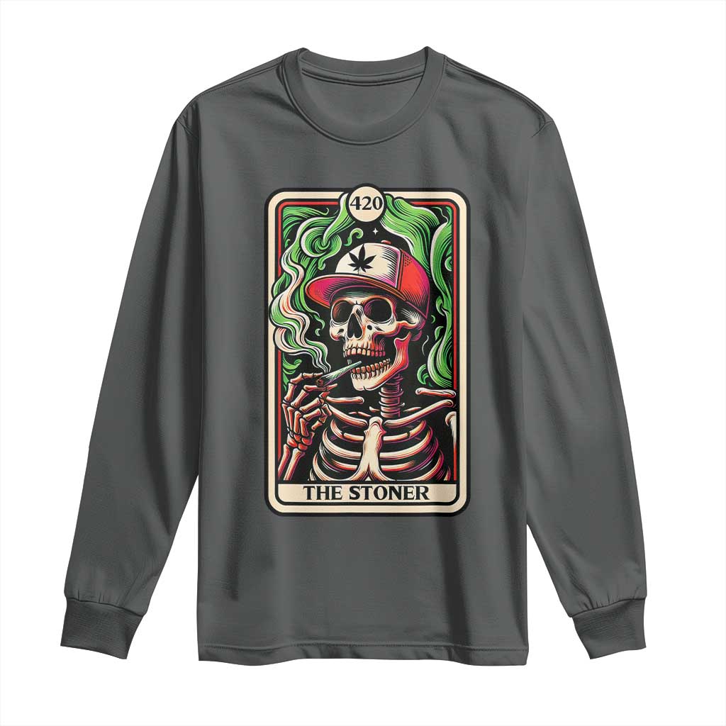Skeleton 420 The Stoner Long Sleeve Shirt Retro Tarot Card Weed Lover Cannabis Trippy Vibes
