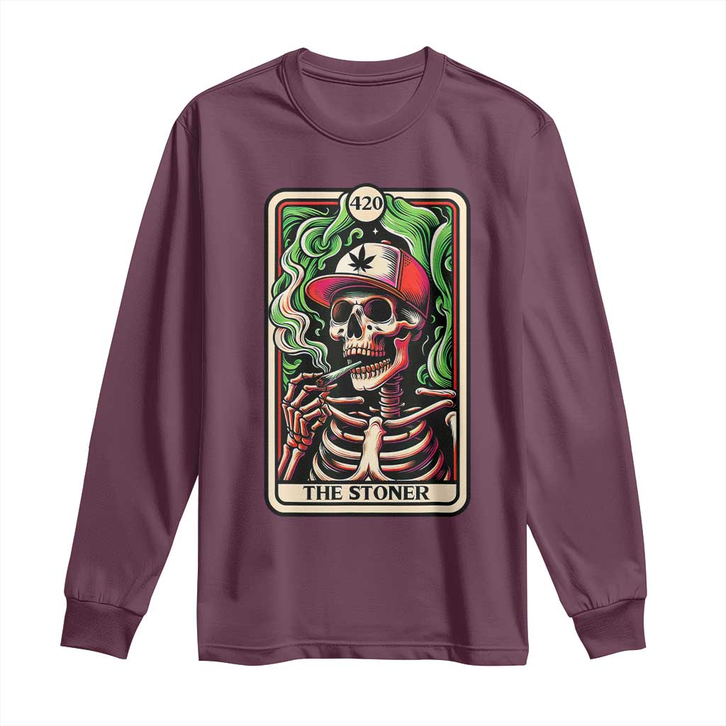 Skeleton 420 The Stoner Long Sleeve Shirt Retro Tarot Card Weed Lover Cannabis Trippy Vibes