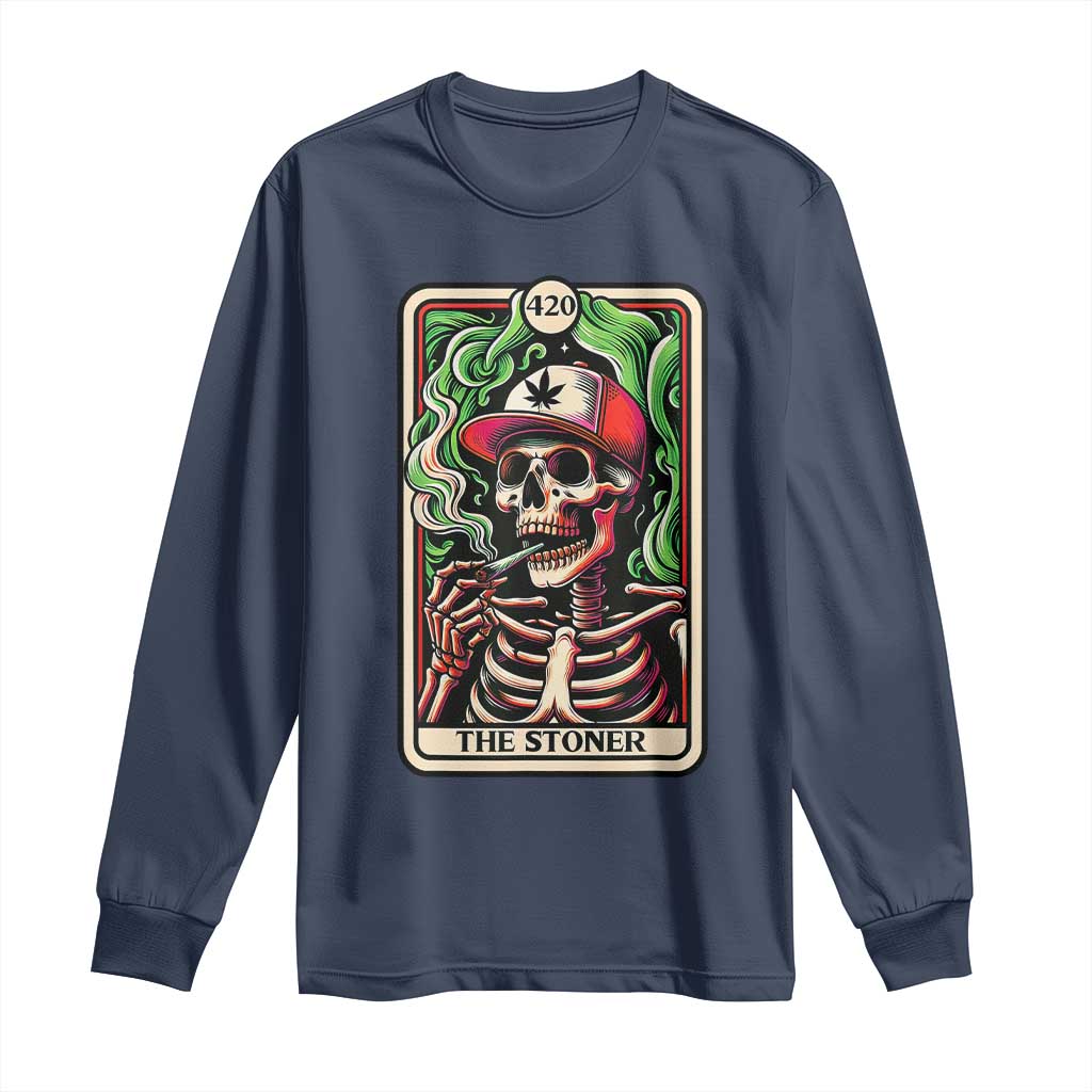 Skeleton 420 The Stoner Long Sleeve Shirt Retro Tarot Card Weed Lover Cannabis Trippy Vibes