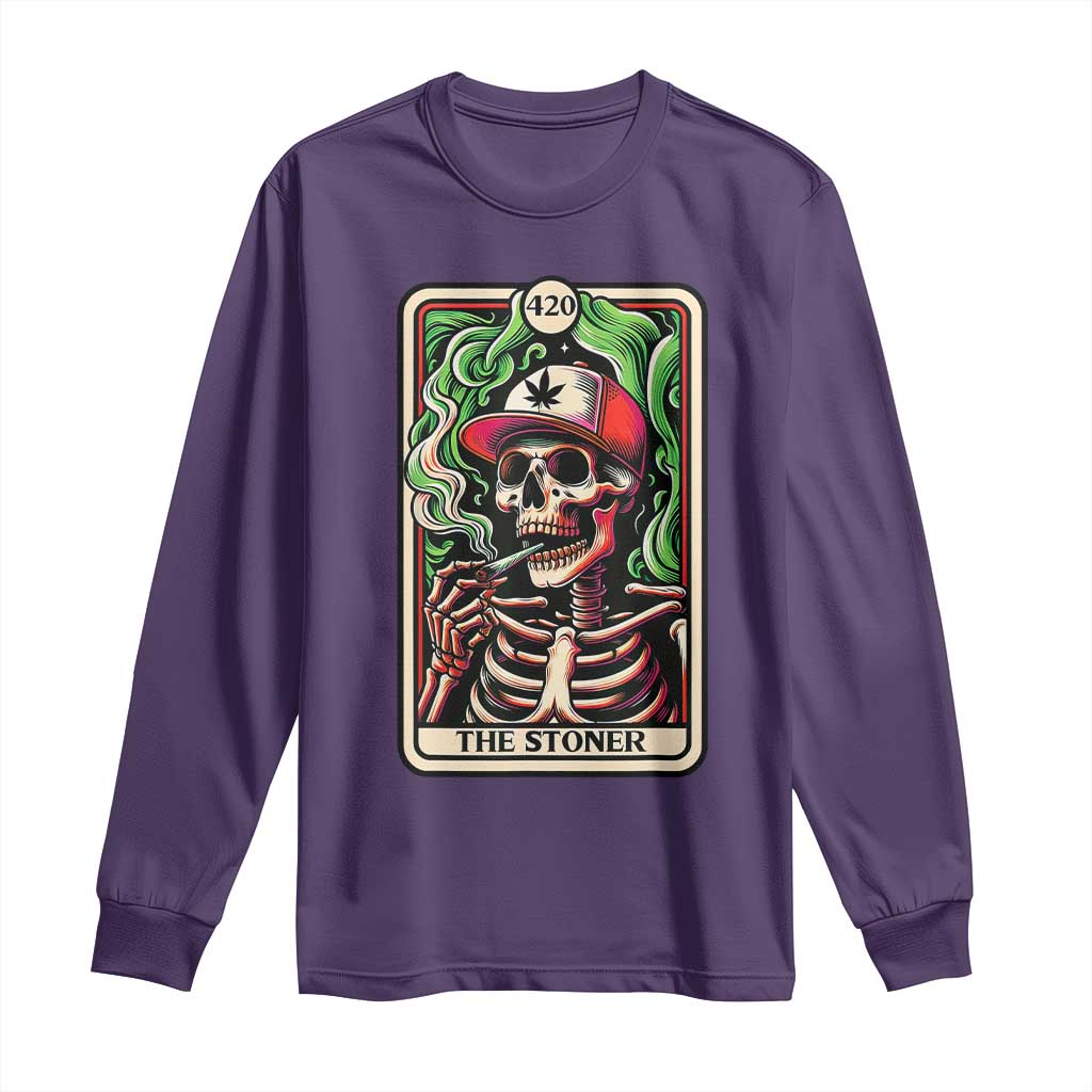 Skeleton 420 The Stoner Long Sleeve Shirt Retro Tarot Card Weed Lover Cannabis Trippy Vibes