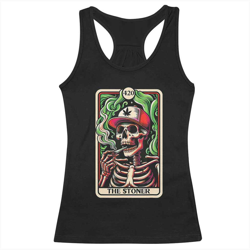 Skeleton 420 The Stoner Racerback Tank Top Retro Tarot Card Weed Lover Cannabis Trippy Vibes