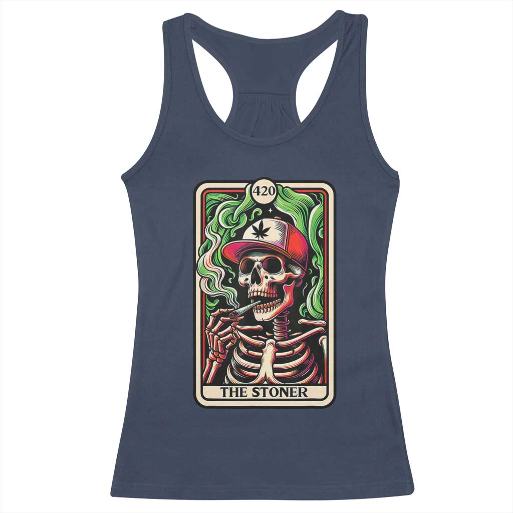 Skeleton 420 The Stoner Racerback Tank Top Retro Tarot Card Weed Lover Cannabis Trippy Vibes