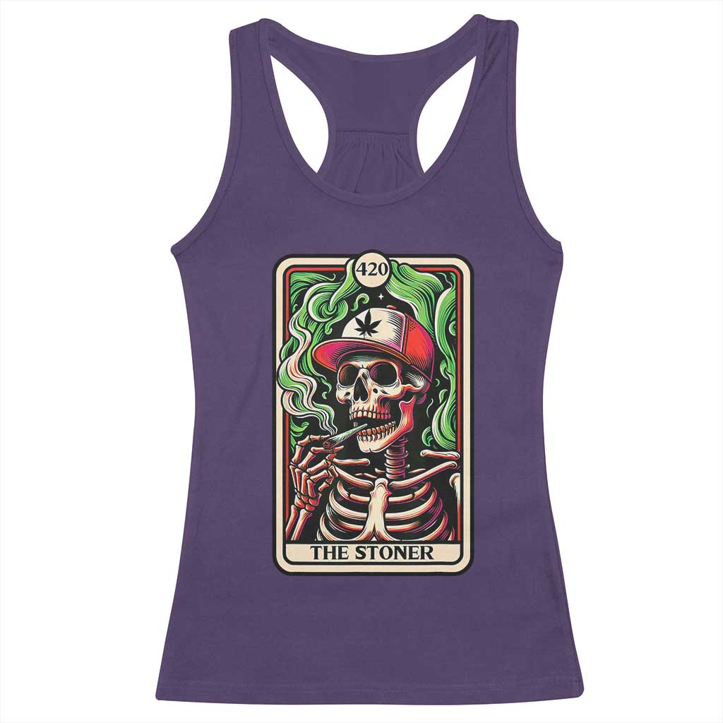 Skeleton 420 The Stoner Racerback Tank Top Retro Tarot Card Weed Lover Cannabis Trippy Vibes
