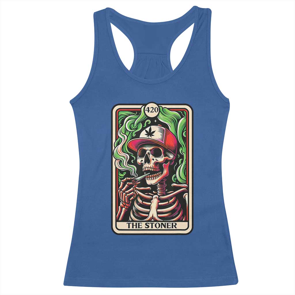 Skeleton 420 The Stoner Racerback Tank Top Retro Tarot Card Weed Lover Cannabis Trippy Vibes