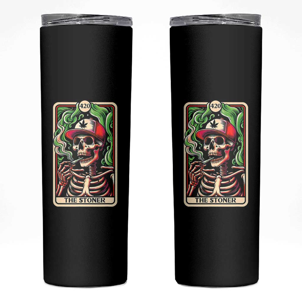 Skeleton 420 The Stoner Skinny Tumbler Retro Tarot Card Weed Lover Cannabis Trippy Vibes