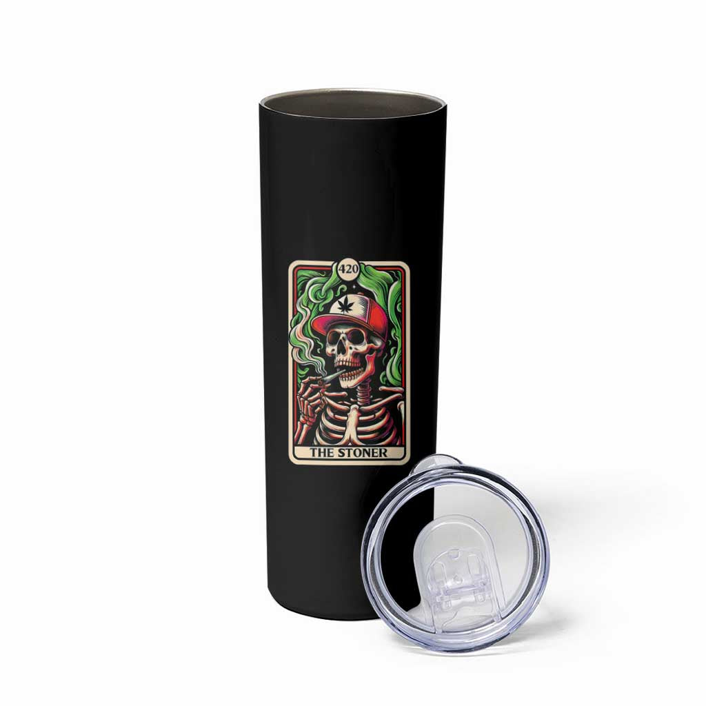 Skeleton 420 The Stoner Skinny Tumbler Retro Tarot Card Weed Lover Cannabis Trippy Vibes