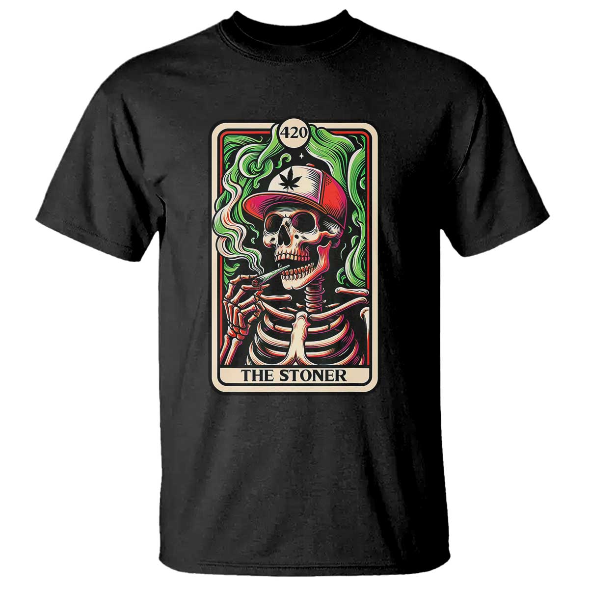 Skeleton 420 The Stoner T Shirt Retro Tarot Card Weed Lover Cannabis Trippy Vibes