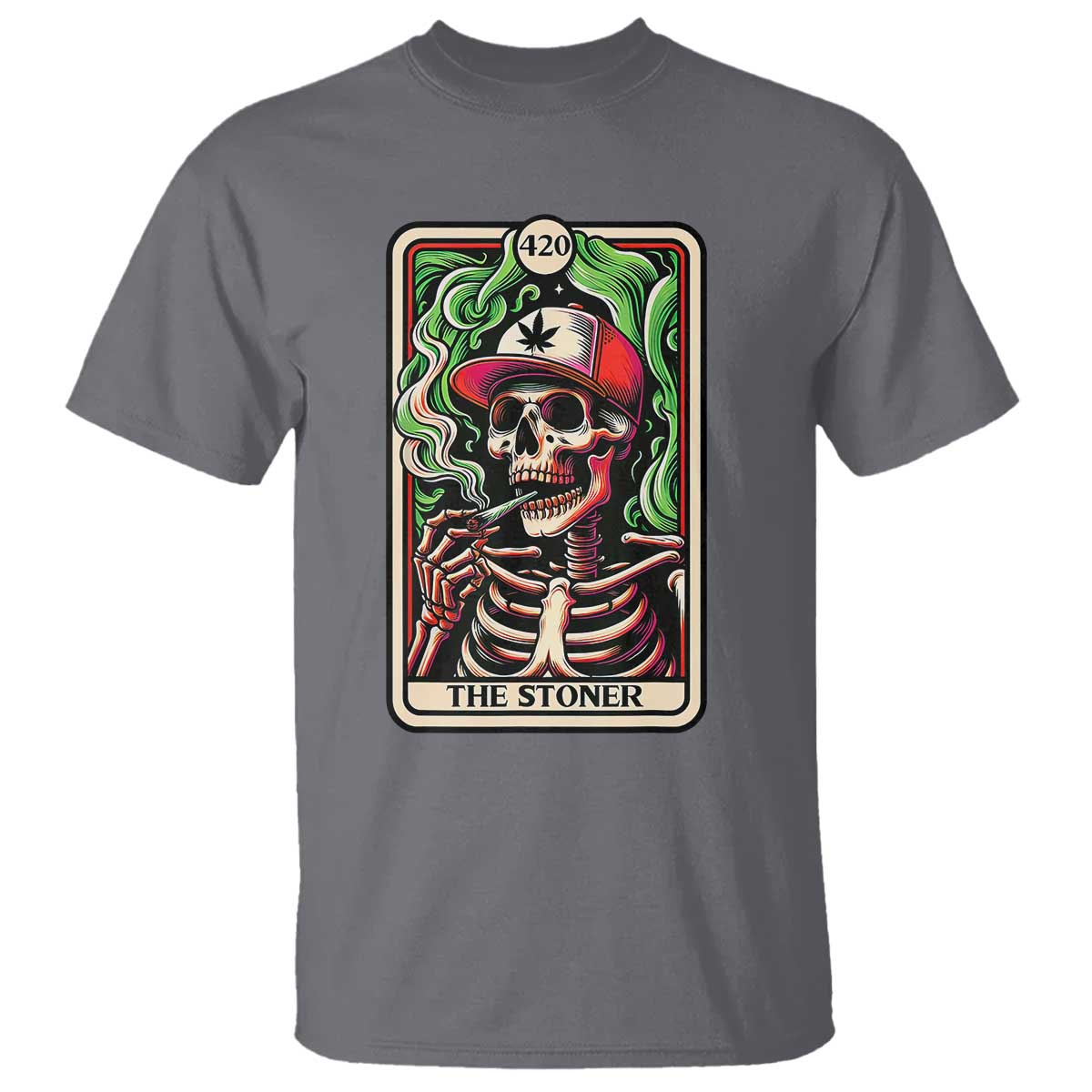 Skeleton 420 The Stoner T Shirt Retro Tarot Card Weed Lover Cannabis Trippy Vibes