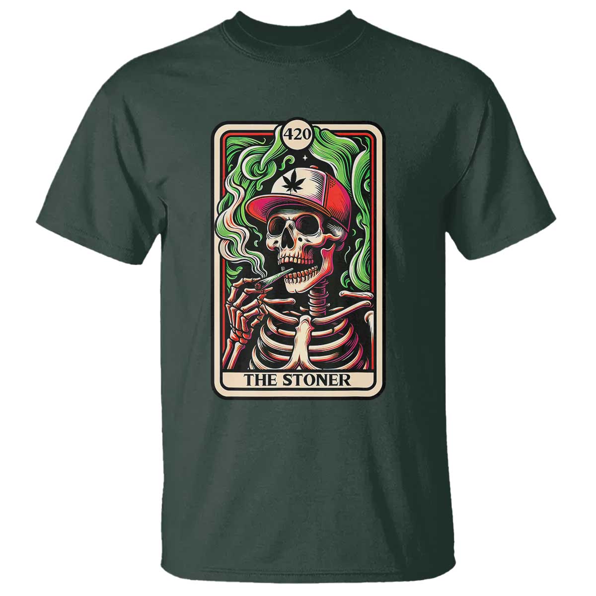 Skeleton 420 The Stoner T Shirt Retro Tarot Card Weed Lover Cannabis Trippy Vibes