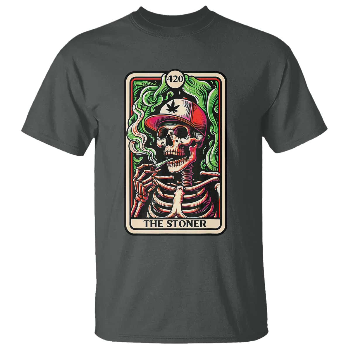 Skeleton 420 The Stoner T Shirt Retro Tarot Card Weed Lover Cannabis Trippy Vibes