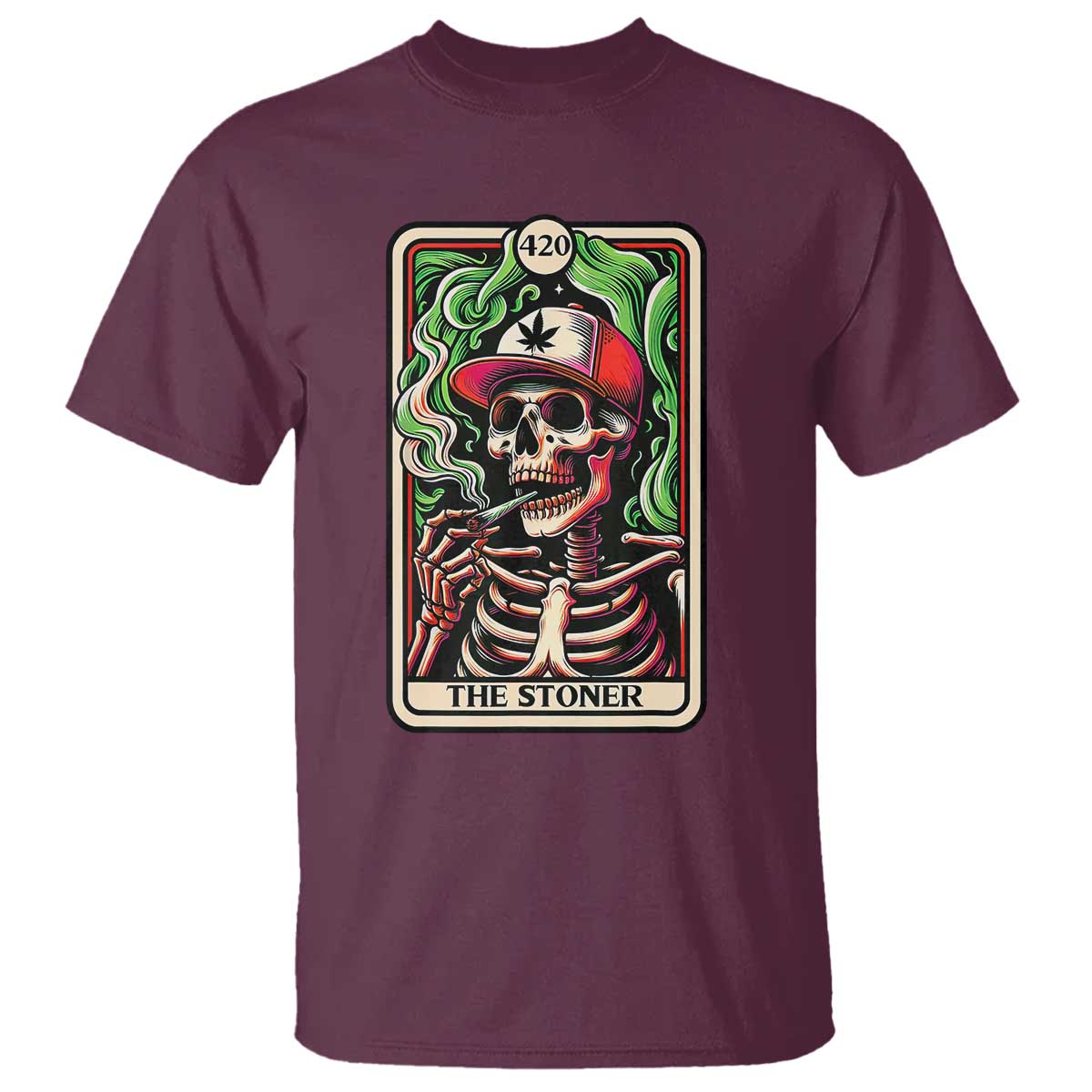 Skeleton 420 The Stoner T Shirt Retro Tarot Card Weed Lover Cannabis Trippy Vibes