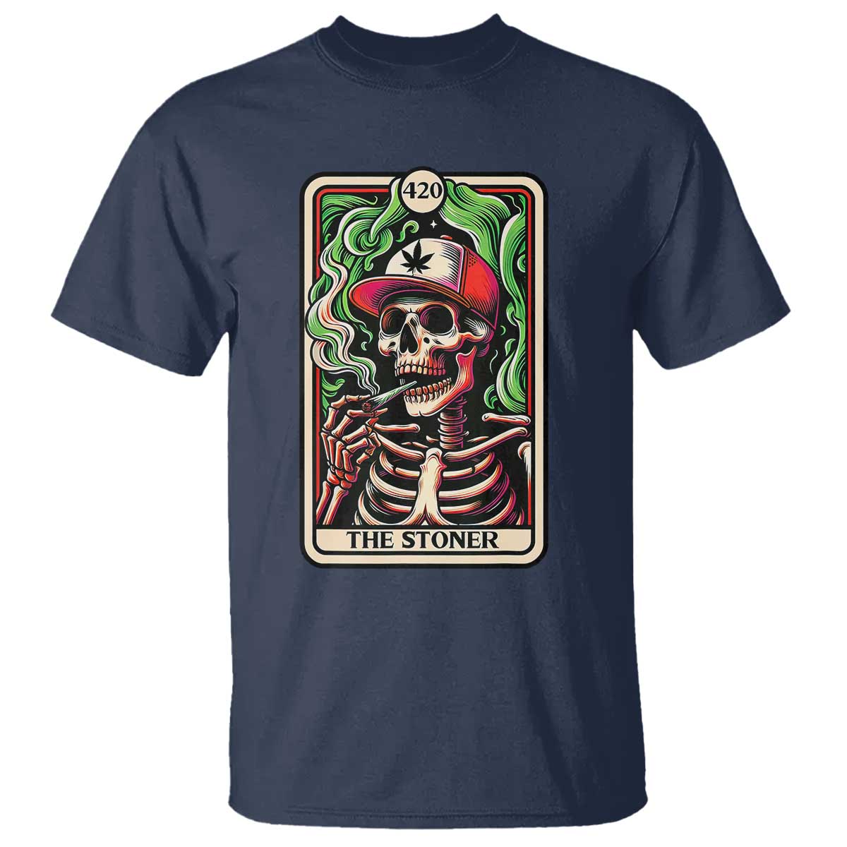 Skeleton 420 The Stoner T Shirt Retro Tarot Card Weed Lover Cannabis Trippy Vibes