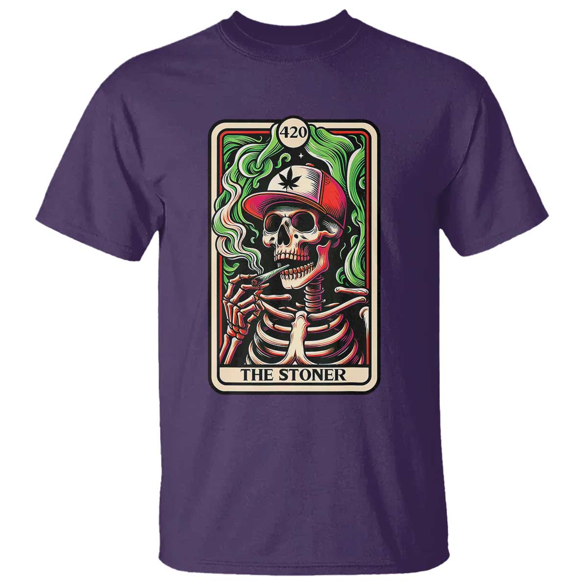 Skeleton 420 The Stoner T Shirt Retro Tarot Card Weed Lover Cannabis Trippy Vibes