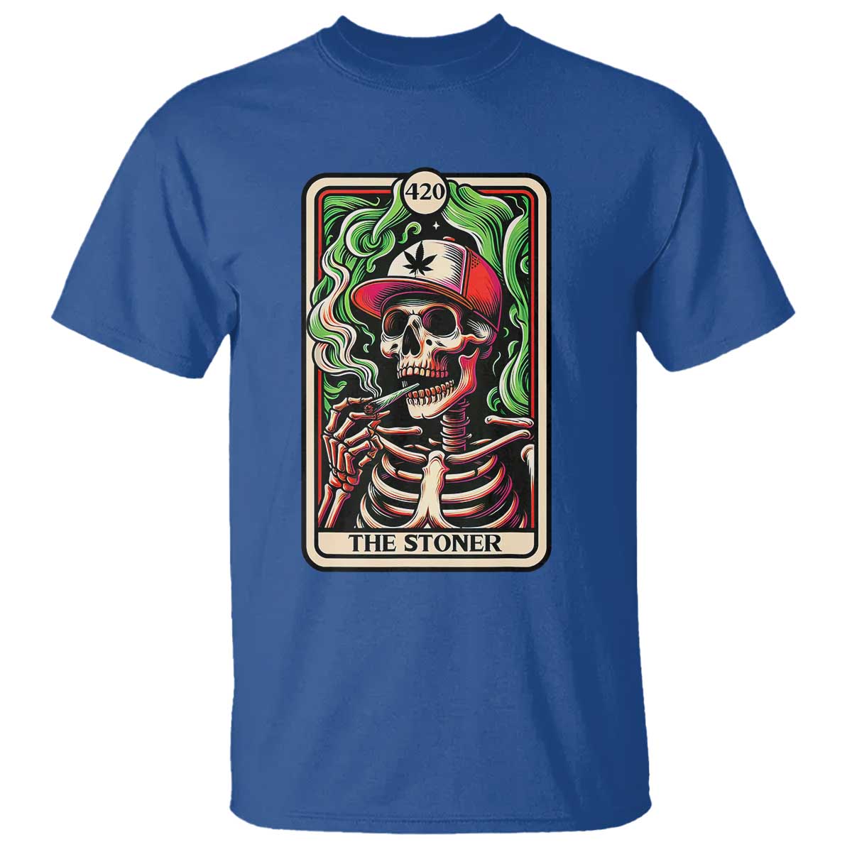 Skeleton 420 The Stoner T Shirt Retro Tarot Card Weed Lover Cannabis Trippy Vibes