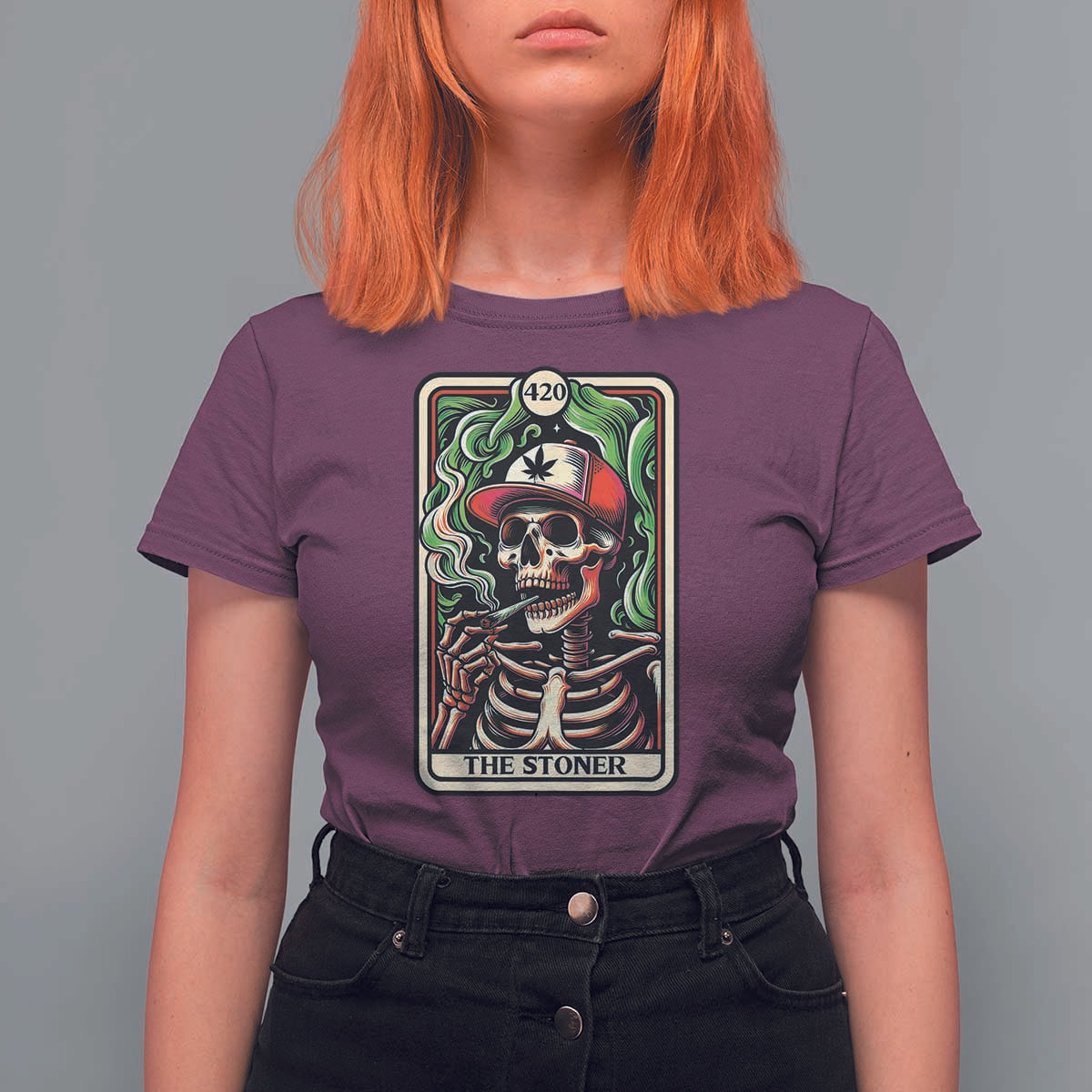 Skeleton 420 The Stoner T Shirt For Women Retro Tarot Card Weed Lover Cannabis Trippy Vibes