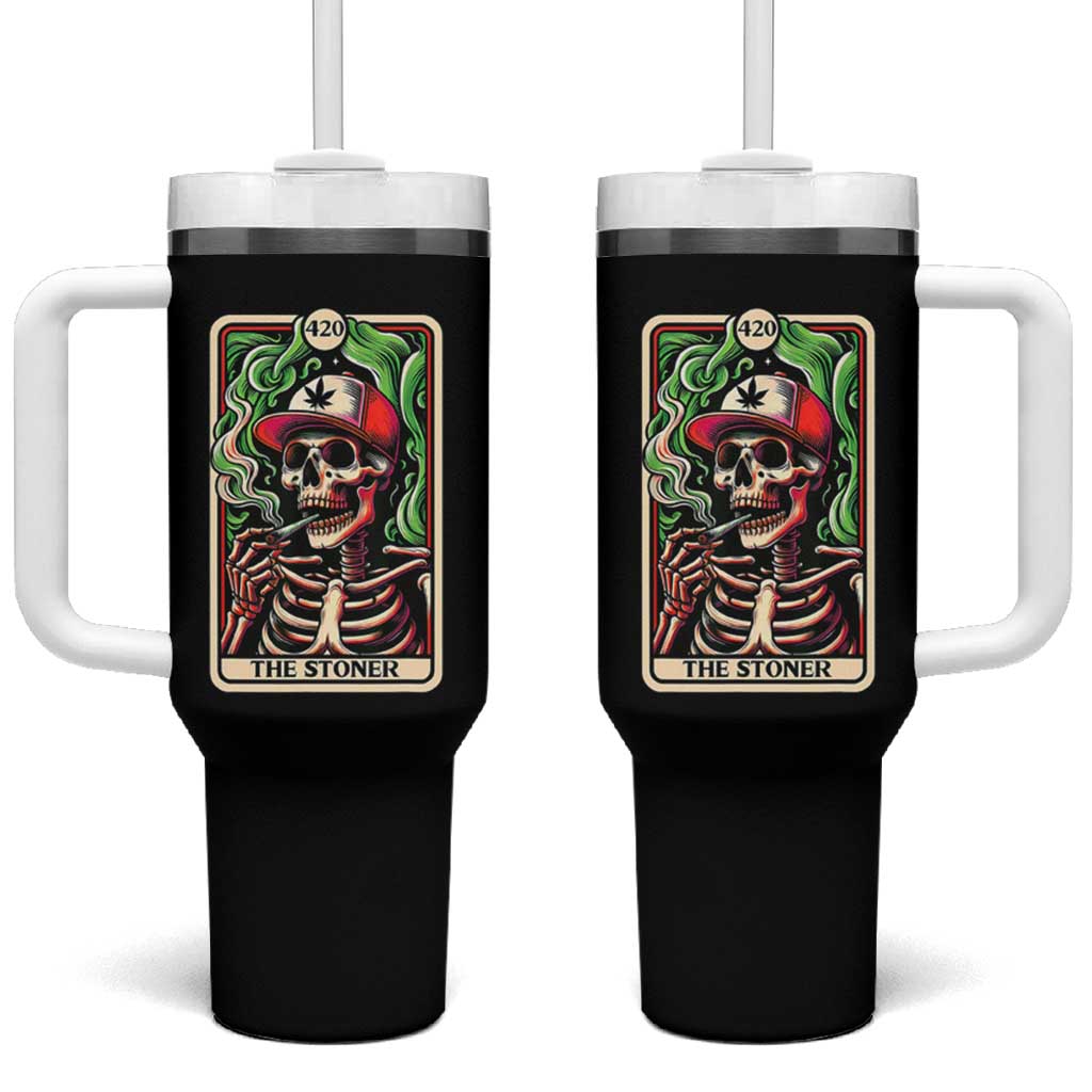 Skeleton 420 The Stoner Tumbler With Handle Retro Tarot Card Weed Lover Cannabis Trippy Vibes