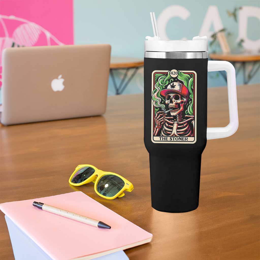 Skeleton 420 The Stoner Tumbler With Handle Retro Tarot Card Weed Lover Cannabis Trippy Vibes