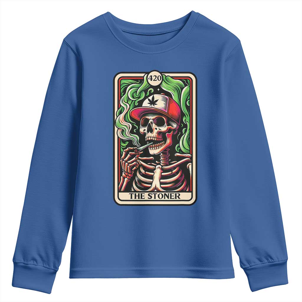 Skeleton 420 The Stoner Youth Sweatshirt Retro Tarot Card Weed Lover Cannabis Trippy Vibes