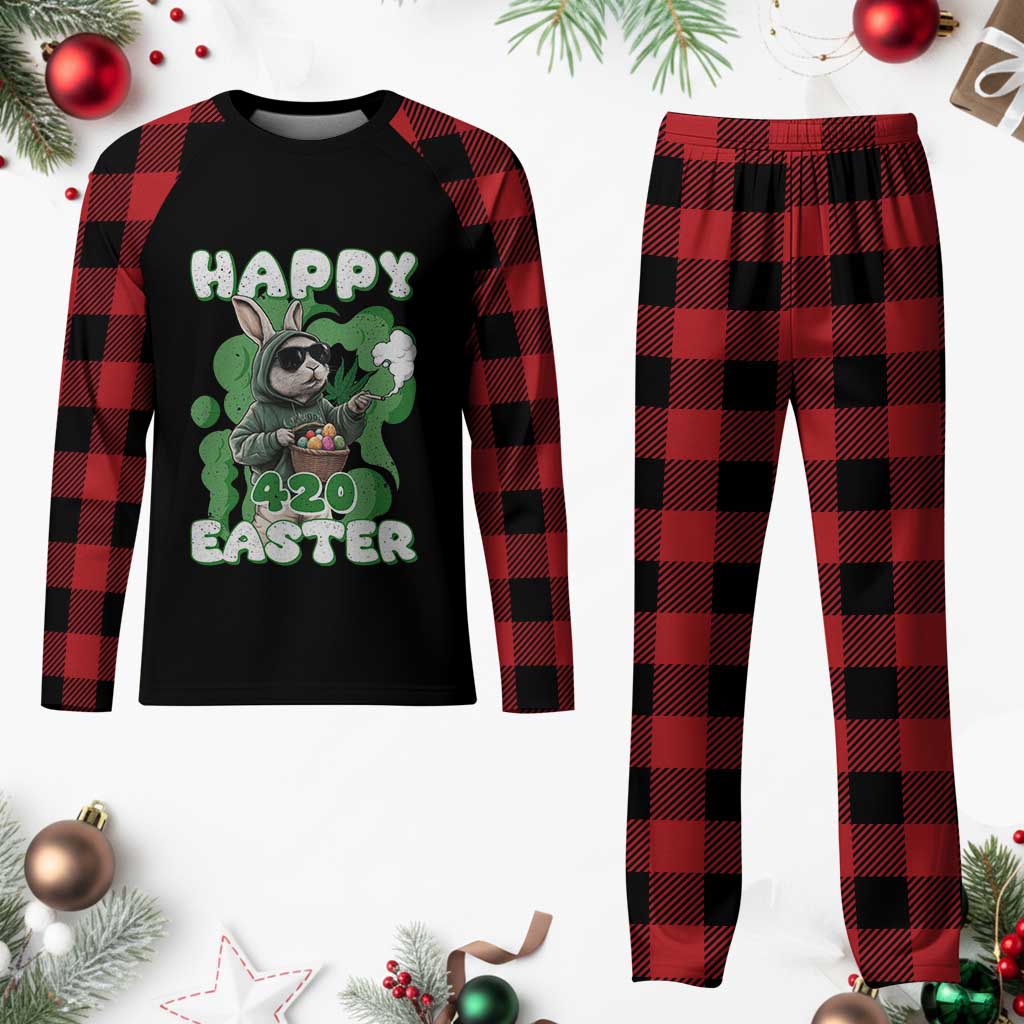 Happy 420 Easter Plaid Pajama Set Funny Smoking Easter Bunny - Wonder Print Shop
