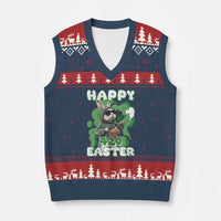 Happy 420 Easter V-Neck Knit Sweater Vest Funny Smoking Easter Bunny - Wonder Print Shop