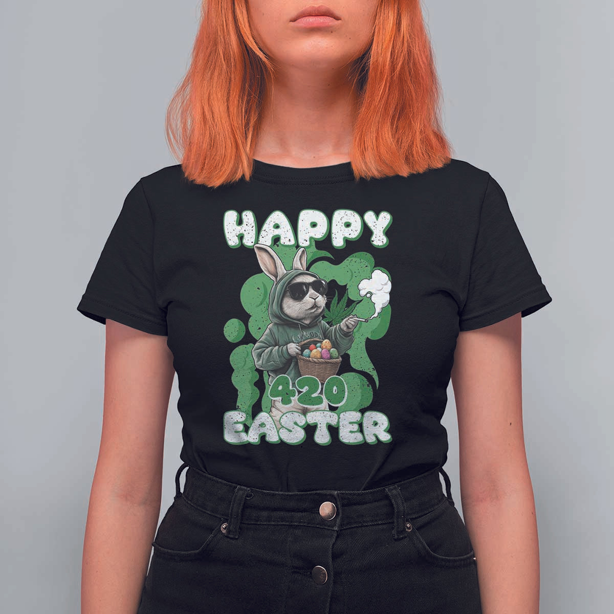 Happy 420 Easter T Shirt For Women Funny Smoking Easter Bunny